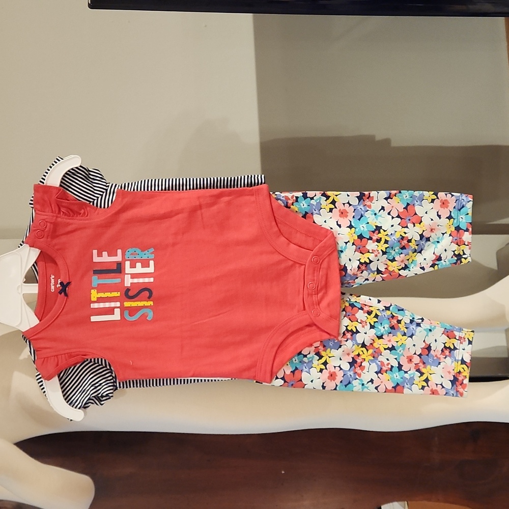 NEW CARTERS 3PC GIRLS SET LITTLE SISTER SIZE 3M Clearance